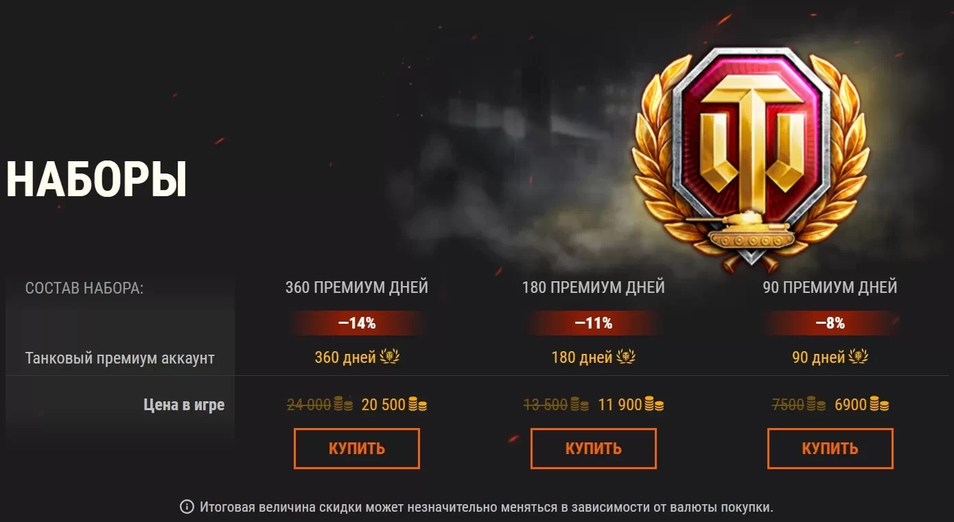 Теперь дешевле: 90, 180 и 360 дней Премиум аккаунта в World of Tanks EU!,  Акции