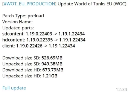 Обновление 1.19.1: предварительная загрузка в World of Tanks EU