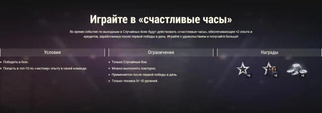 «Счастливые часы»: зарабатывайте больше в Случайных боях в World of Tanks